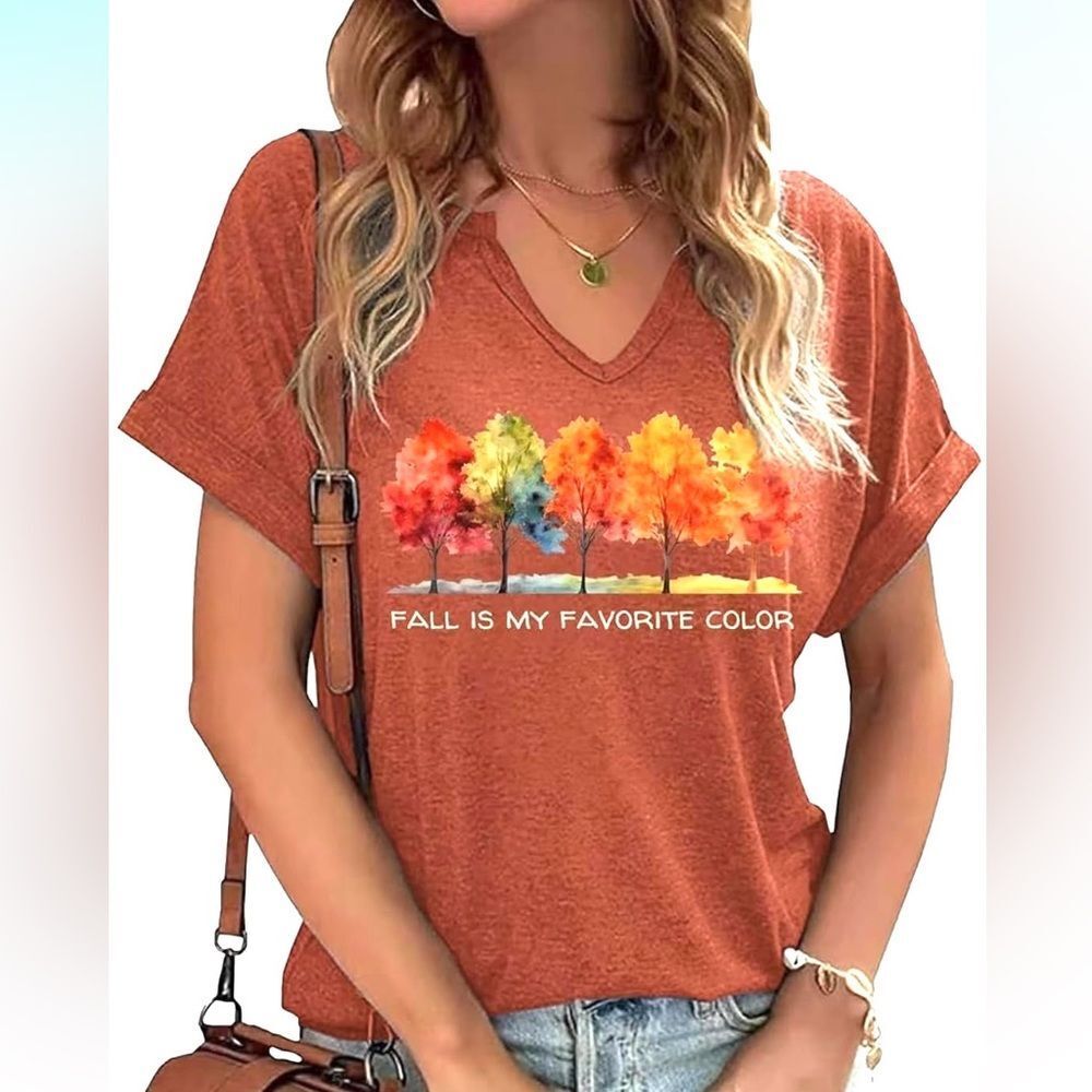 Women’s Fall V-Neck Short Sleeve T-Shirt S NWOT